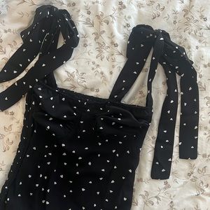 Heart Print Black Tie Strap Bustier Crop Top